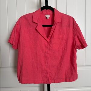 A New Day Vibrant Pink Button-Down Cropped Boxy Shirt